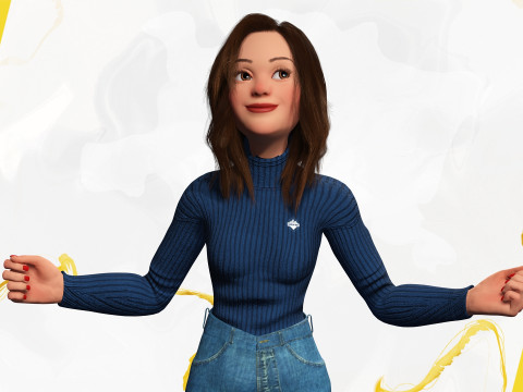 Toon Character woman with Sweater Modello 3D