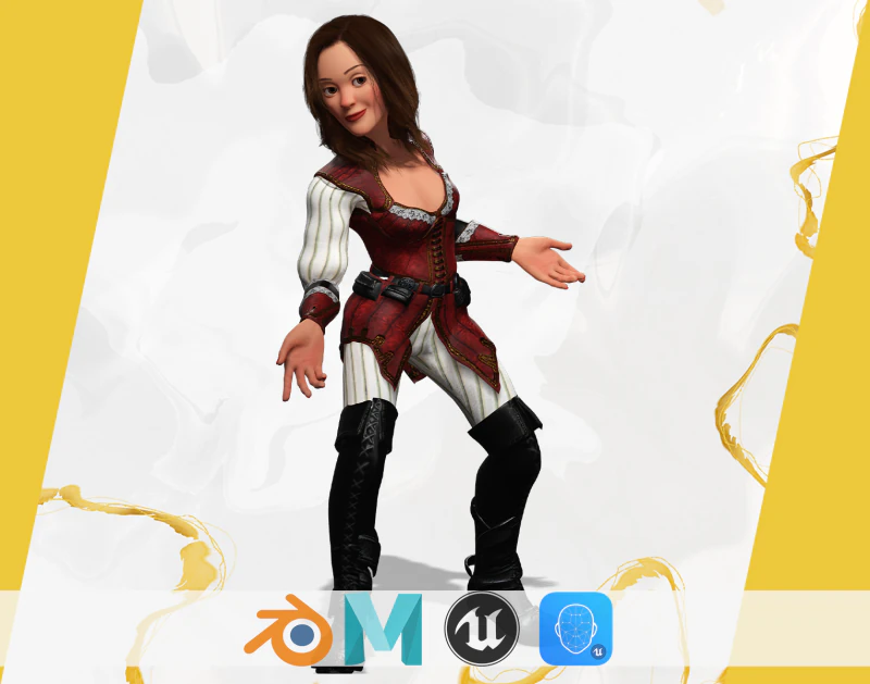 काल्पनिक पोशाक में समुद्री डाकू शैली वाली महिला नायक मध्यकालीन योद्धा 3D मॉडल .c4d .max .obj .3ds .fbx .stl .blend