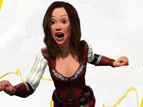 काल्पनिक पोशाक में समुद्री डाकू शैली वाली महिला नायक मध्यकालीन योद्धा 3D मॉडल