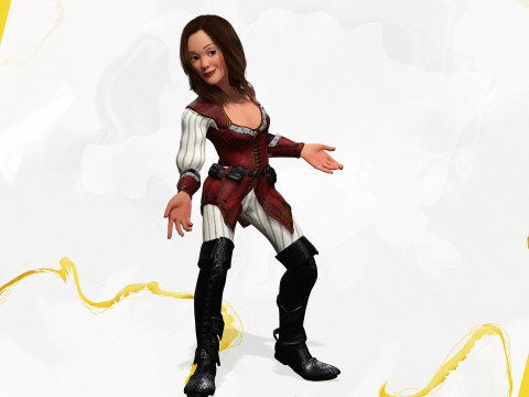 Pirate Stylized Female Hero Medieval Warrior in Fantasy Costume Modelo 3D