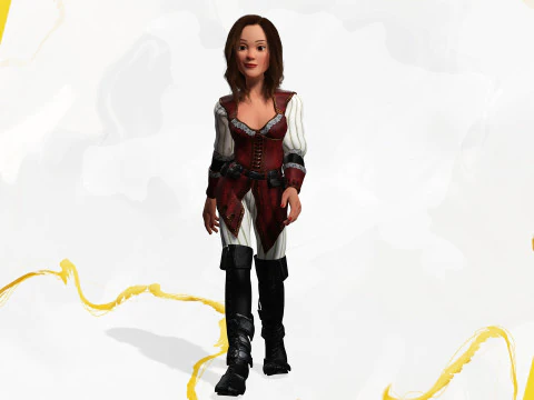 काल्पनिक पोशाक में समुद्री डाकू शैली वाली महिला नायक मध्यकालीन योद्धा 3D मॉडल