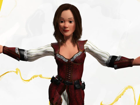 काल्पनिक पोशाक में समुद्री डाकू शैली वाली महिला नायक मध्यकालीन योद्धा 3D मॉडल