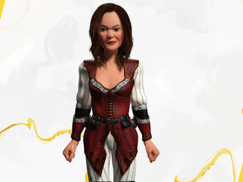 काल्पनिक पोशाक में समुद्री डाकू शैली वाली महिला नायक मध्यकालीन योद्धा 3D मॉडल