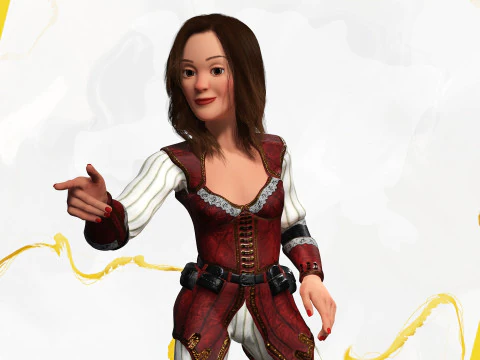 काल्पनिक पोशाक में समुद्री डाकू शैली वाली महिला नायक मध्यकालीन योद्धा 3D मॉडल