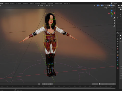 काल्पनिक पोशाक में समुद्री डाकू शैली वाली महिला नायक मध्यकालीन योद्धा 3D मॉडल