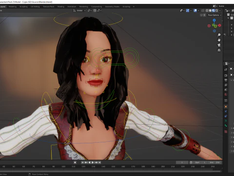 काल्पनिक पोशाक में समुद्री डाकू शैली वाली महिला नायक मध्यकालीन योद्धा 3D मॉडल