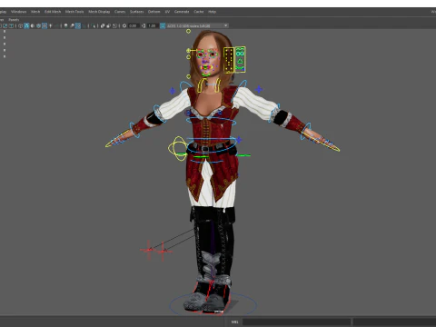 काल्पनिक पोशाक में समुद्री डाकू शैली वाली महिला नायक मध्यकालीन योद्धा 3D मॉडल