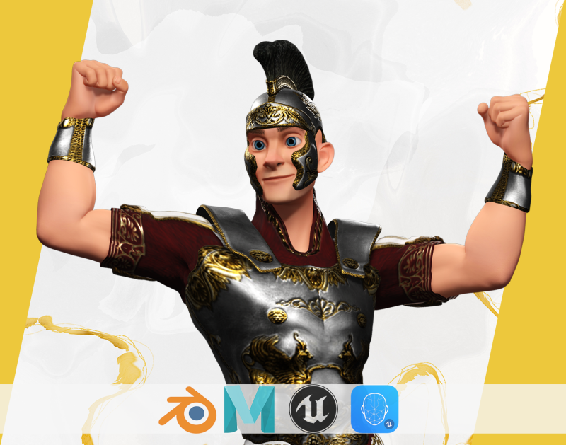 Cartoon Roman soldier in armor with battle outfit Modello 3D .c4d .max .obj .3ds .fbx .stl .blend