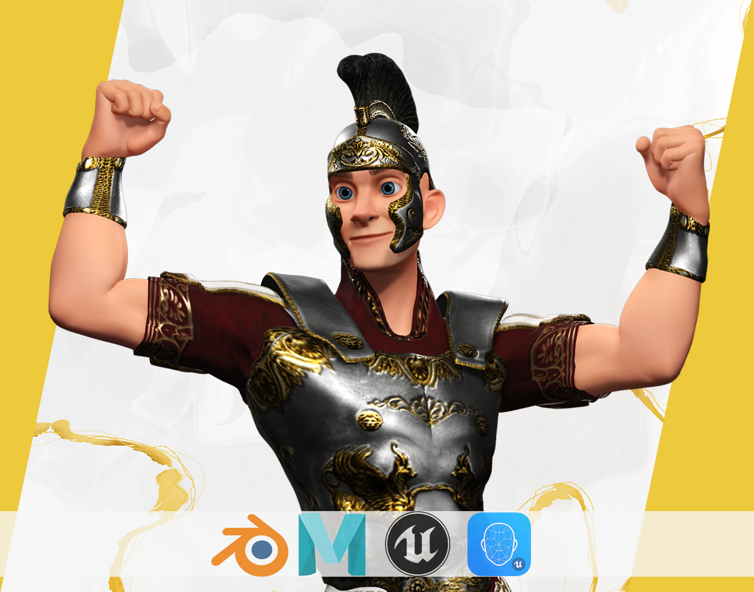 Cartoon Roman soldier in armor with battle outfit 3D Model .c4d .max .obj .3ds .fbx .stl .blend 