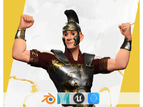 Cartoon Roman soldier in armor with battle outfit 3D 모델