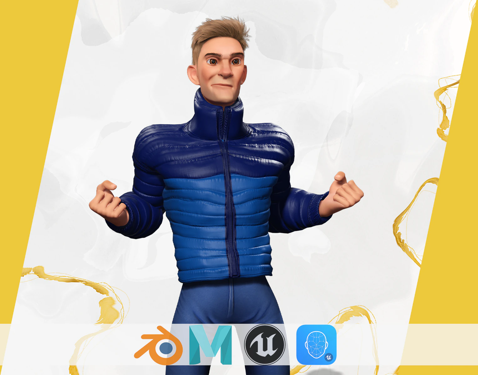 Stylized Man in blue winter jacket 3D Model .c4d .max .obj .3ds .fbx .stl .blend 
