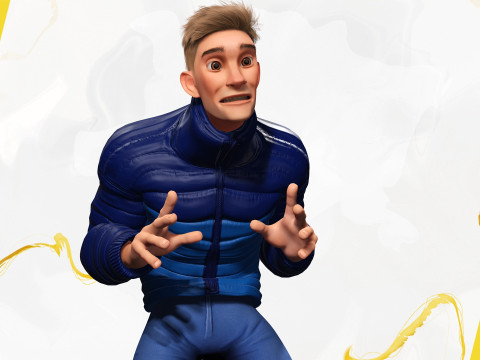 Stylized Man in blue winter jacket Modèle 3D