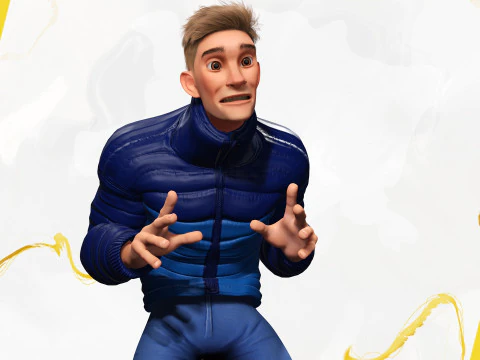 Stylized Man in blue winter jacket 3D Model