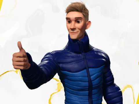 Stylized Man in blue winter jacket 3D Model