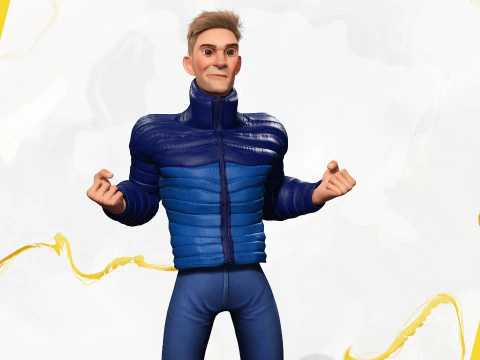 Stylized Man in blue winter jacket 3D Model