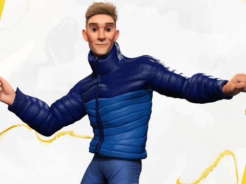 Stylized Man in blue winter jacket 3D Model