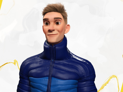 Stylized Man in blue winter jacket Modèle 3D