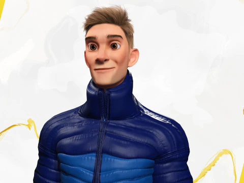 Stylized Man in blue winter jacket 3D Model