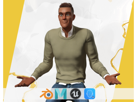 Cartoon Casual Man in Jeans and Sweater HQ 3D Model