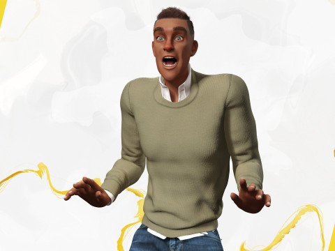 Cartoon Casual Man in Jeans and Sweater HQ 3D 模型