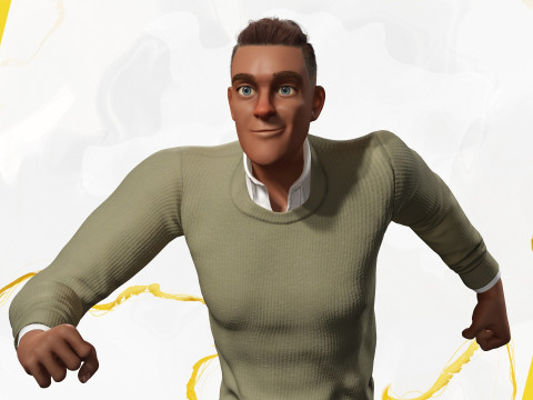 Cartoon Casual Man in Jeans and Sweater HQ 3D 模型