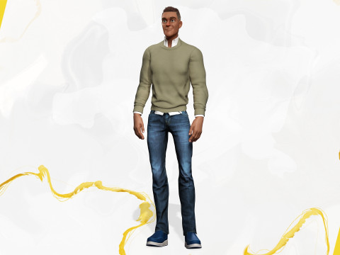 Cartoon Casual Man in Jeans and Sweater HQ 3D 模型