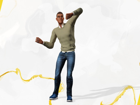 Cartoon Casual Man in Jeans and Sweater HQ 3D 模型