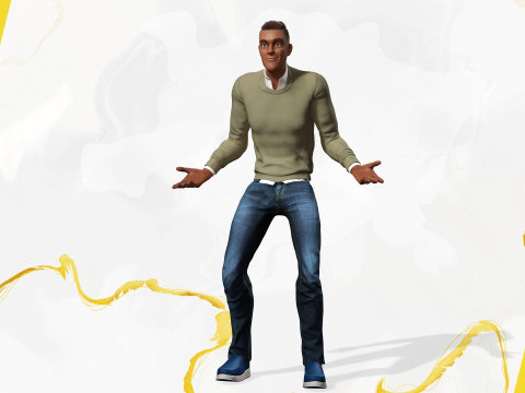 Cartoon Casual Man in Jeans and Sweater HQ 3D 模型
