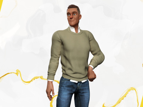 Cartoon Casual Man in Jeans and Sweater HQ 3D 模型