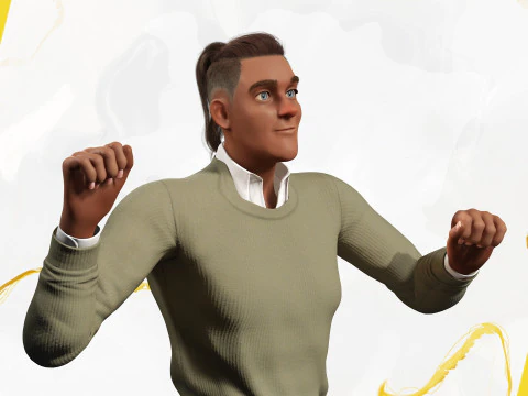 Cartoon Casual Man in Jeans and Sweater HQ 3D Model