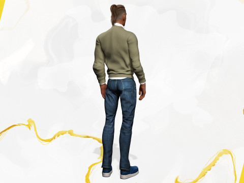 Cartoon Casual Man in Jeans and Sweater HQ 3D 模型