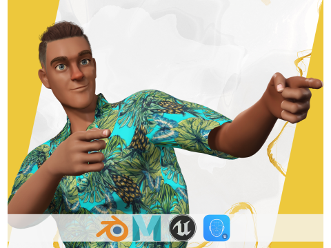 Cartoon Man in Tropical Shirt and Sandals 3D Model