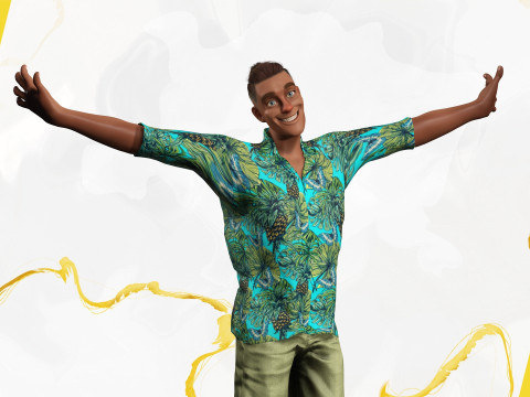 Cartoon Man in Tropical Shirt and Sandals 3D Model