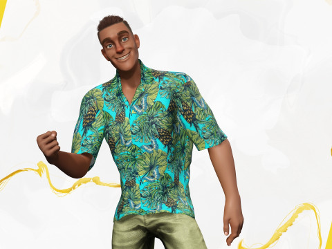 Cartoon Man in Tropical Shirt and Sandals 3D Model