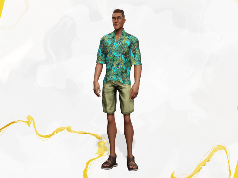 Cartoon Man in Tropical Shirt and Sandals 3D Model