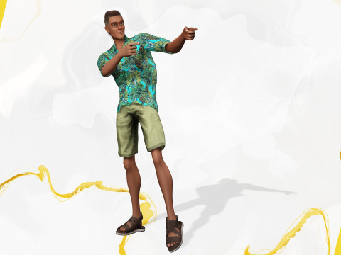 Cartoon Man in Tropical Shirt and Sandals 3D Model