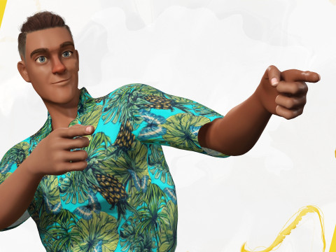 Cartoon Man in Tropical Shirt and Sandals 3D Model