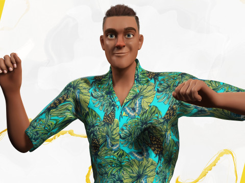 Cartoon Man in Tropical Shirt and Sandals 3D Model
