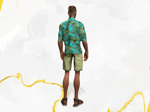 Cartoon Man in Tropical Shirt and Sandals 3D Model