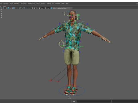 Cartoon Man in Tropical Shirt and Sandals 3D Model