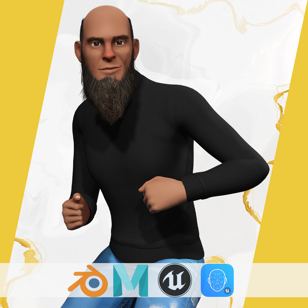 Bald and bearded elderly man in sweater 3D Model .c4d .max .obj .3ds .fbx .stl .blend 