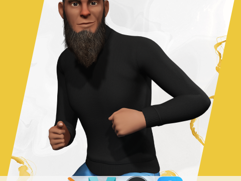 Bald and bearded elderly man in sweater 3Dモデル
