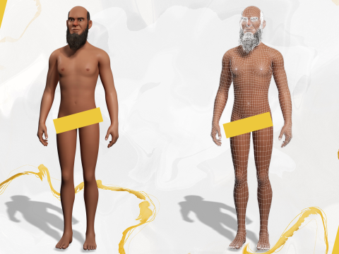 Bald and bearded elderly man in sweater 3D 模型
