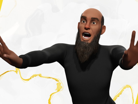 Bald and bearded elderly man in sweater 3D 模型