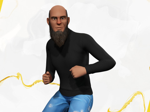 Bald and bearded elderly man in sweater 3D 模型