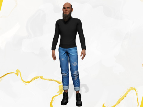 Bald and bearded elderly man in sweater 3D 模型