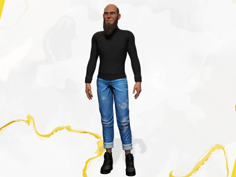 Bald and bearded elderly man in sweater 3D Model
