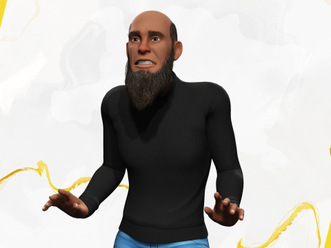 Bald and bearded elderly man in sweater 3D 模型