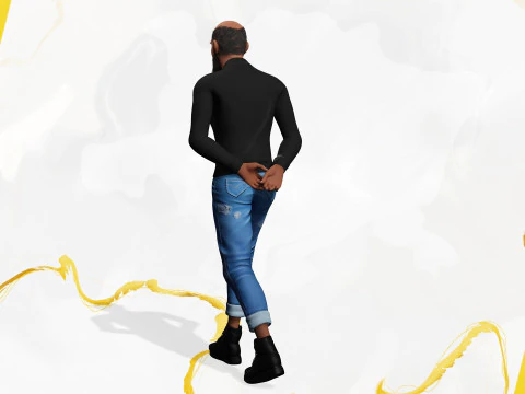 Bald and bearded elderly man in sweater 3D Model