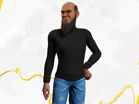 Bald and bearded elderly man in sweater 3D 模型